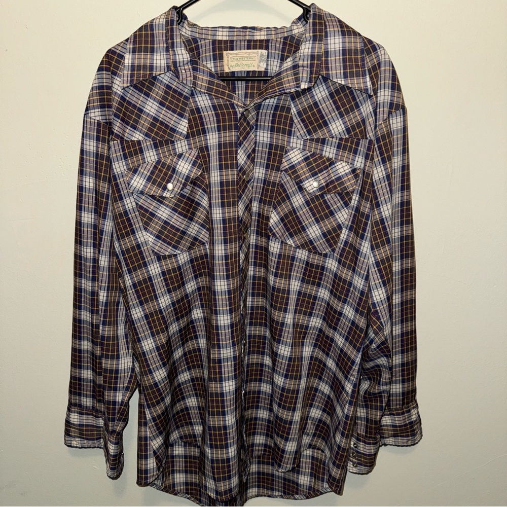 The Western By BellCraft Pearl Snap Button down Plaid Shirt